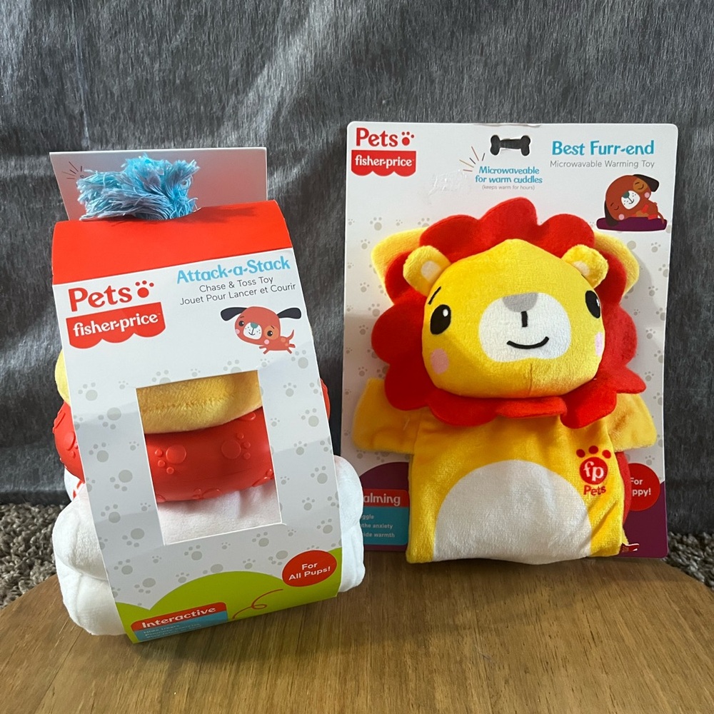 NEW Dog Puppy Toys Fisher Price: Stack Attack & Snuggle Up Warming Toy Anxiety